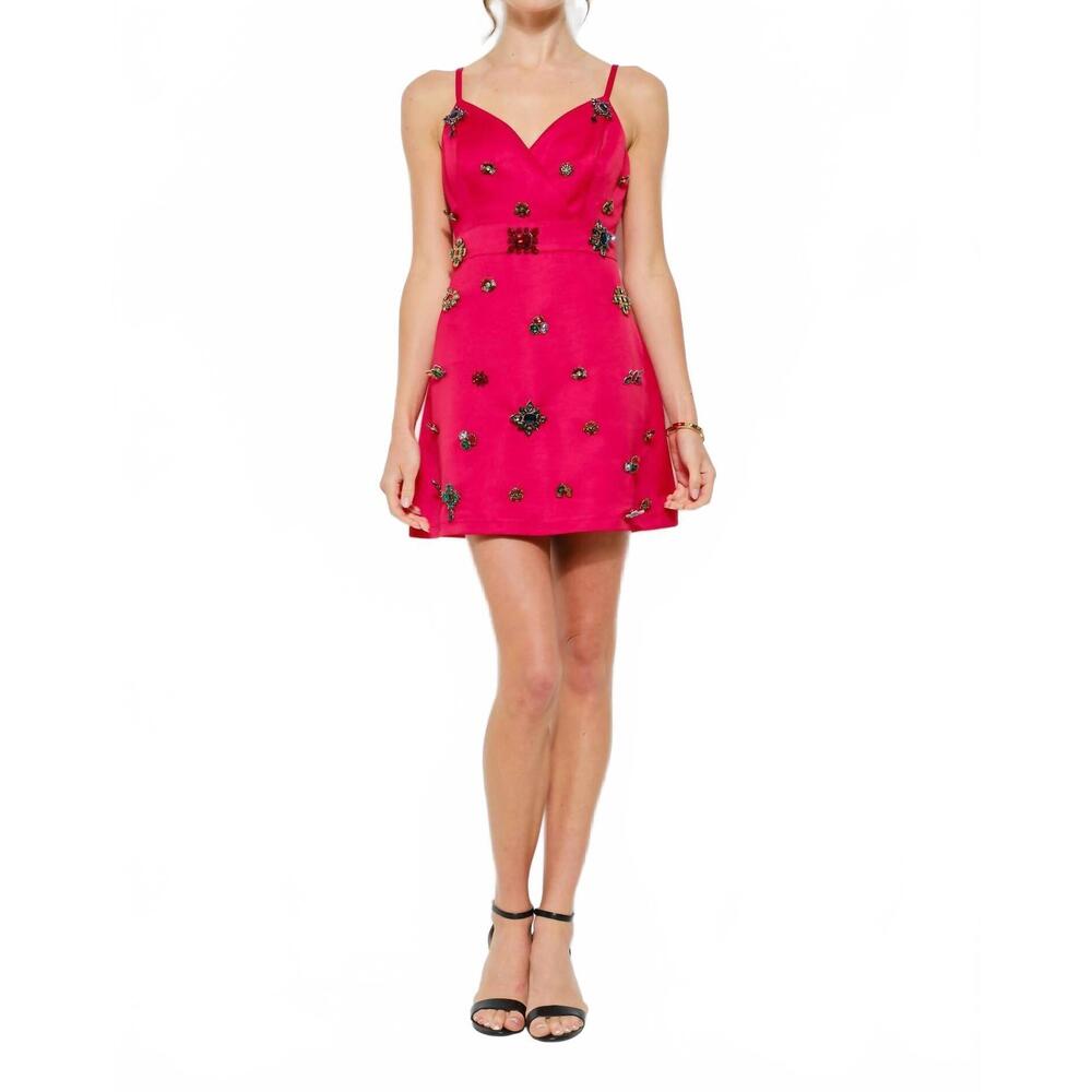 NEW INA FASHION embellished jewel satin mini dress in red